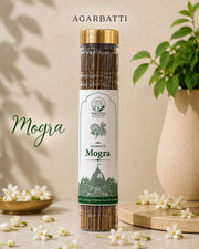 Mogra Agarbatti by Gaur Priya Naturals, 100 g jar with a gold screw cap