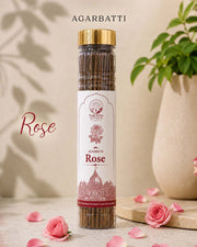 Rose Agarbatti by Gaur Priya Naturals, 100 g jar with a gold screw cap