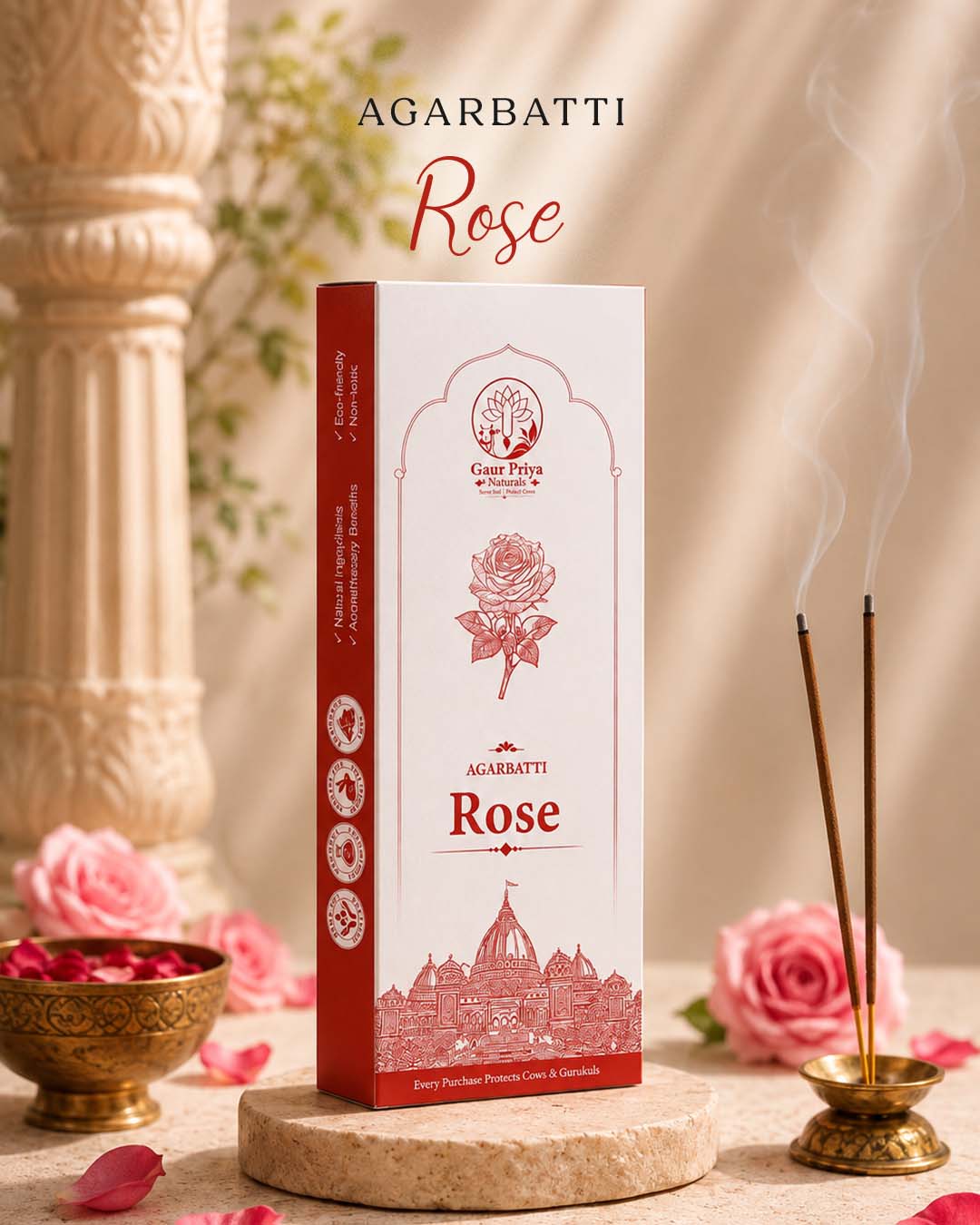Rose Agarbatti by Gaur Priya Naturals, 100 g box