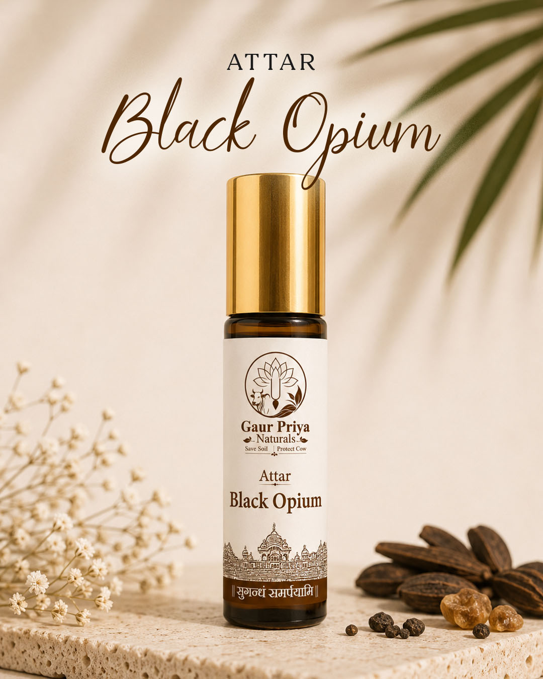 Black Opium Attar by Gaur Priya Naturals, 10 ml roll-on bottle