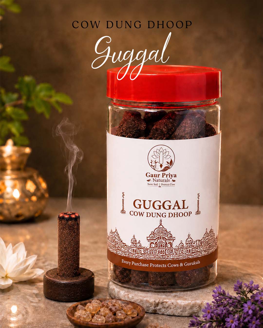 Guggal cow dung dhoop by Gaur Priya Naturals, 30 sticks jar