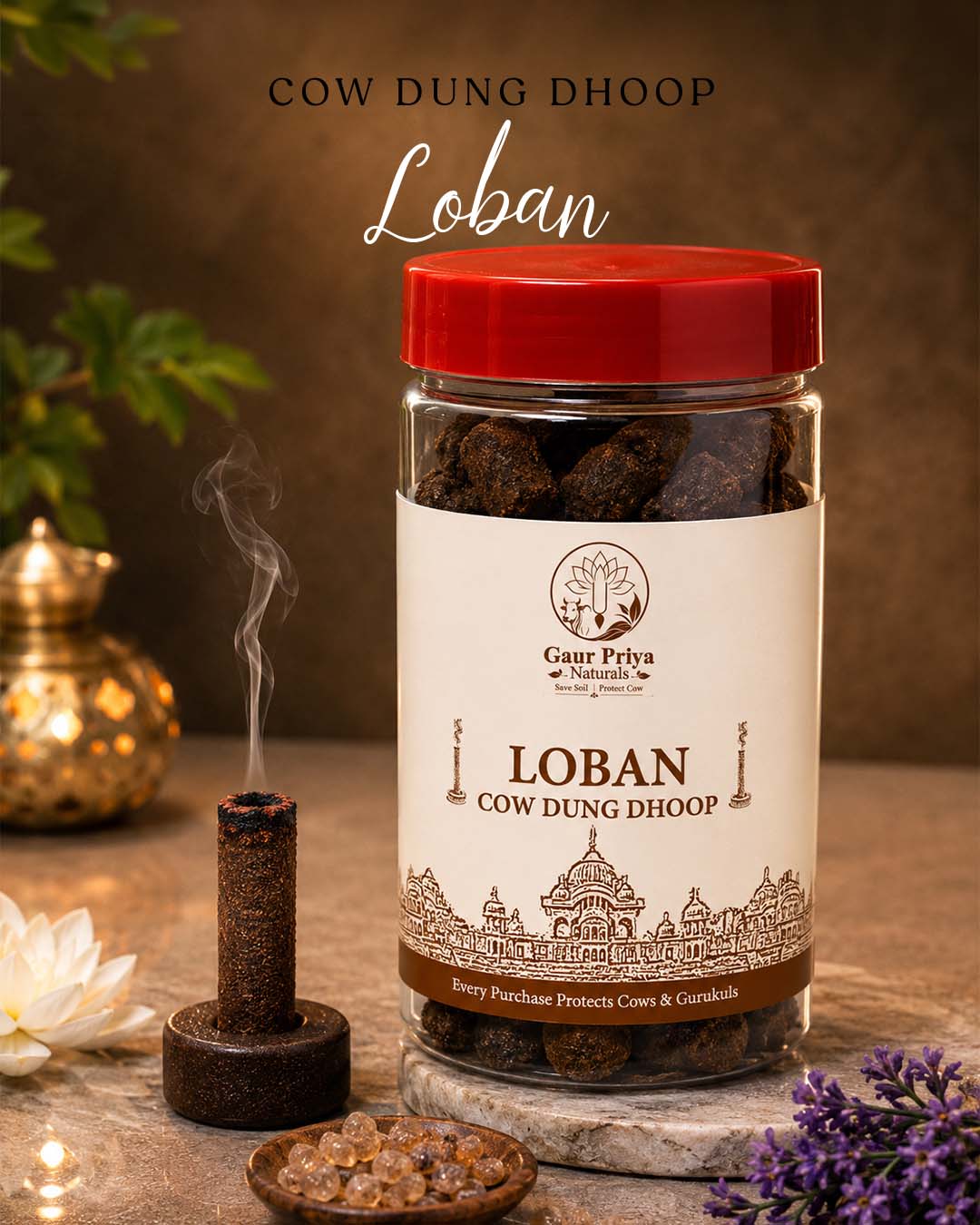 Loban cow dung dhoop by Gaur Priya Naturals, 30 sticks jar